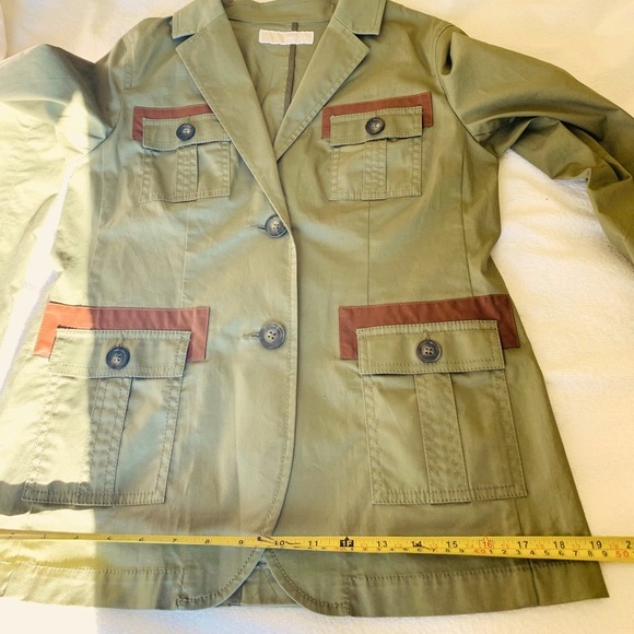Michael Kors army green khaki safari cargo blazer collared 2 buttons 4 pockets S - Picture 15 of 16